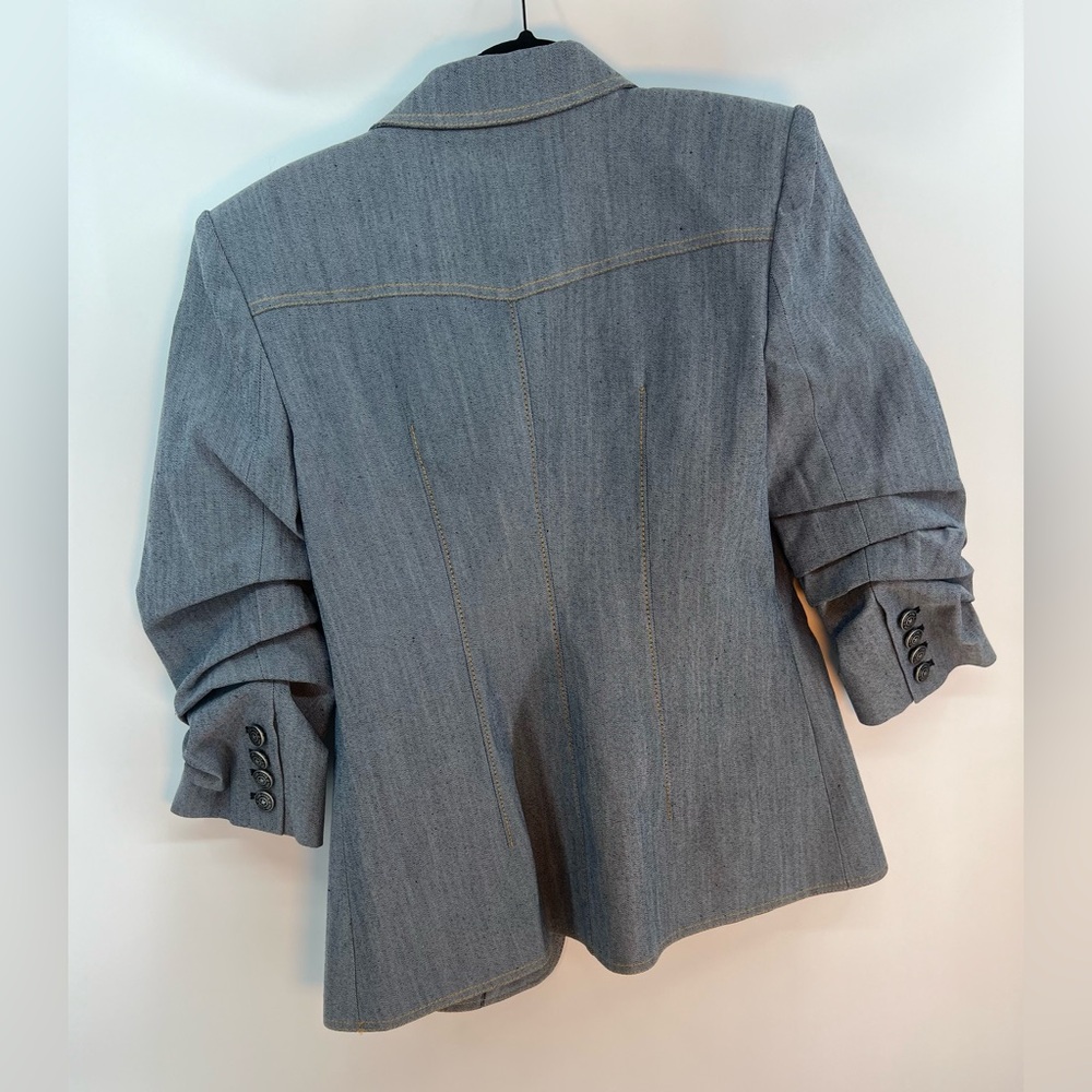 5 à 7 Cinq à Sept Louisa Grey Denim Notch Lapel Gathered Sleeve Blazer Jacket 6 - Picture 7 of 13